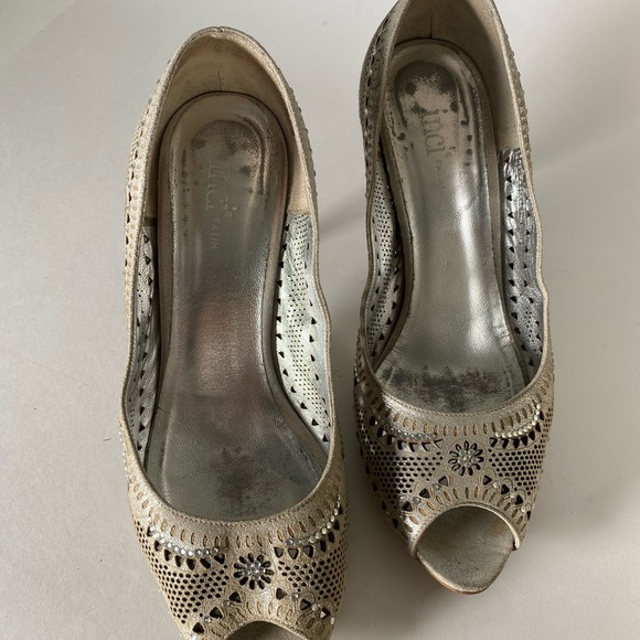 Women elegant hand made leather silver shoes SIZE 38 - Picture 6 of 13